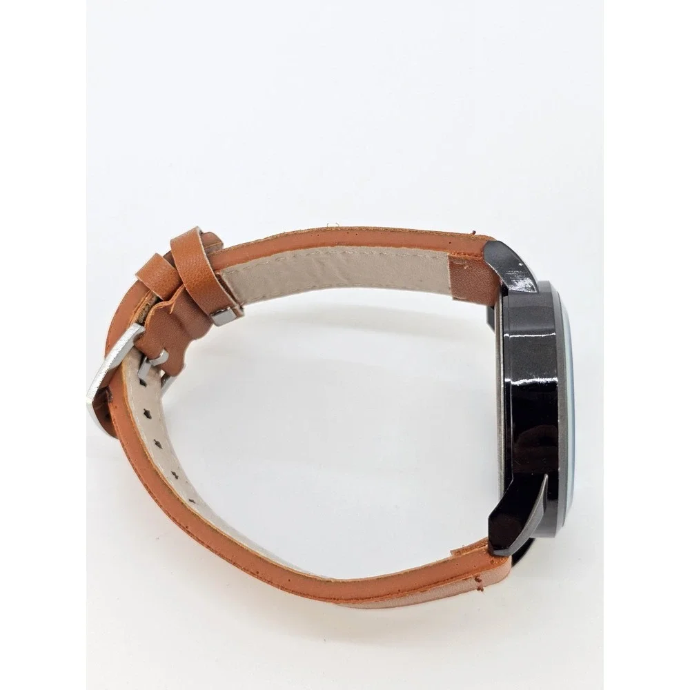 Men's Analog Watch 45MM Cream Dial Light Brown Faux Leather Bands New‎ Battery